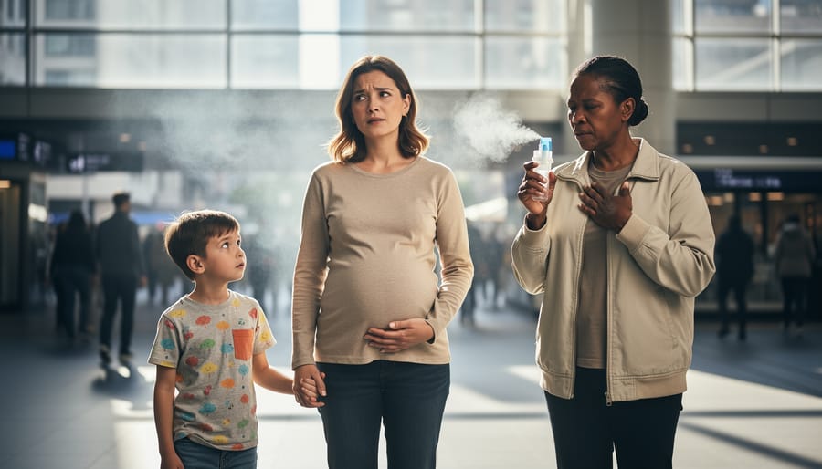 Family with pregnant woman and child in comfortable home environment