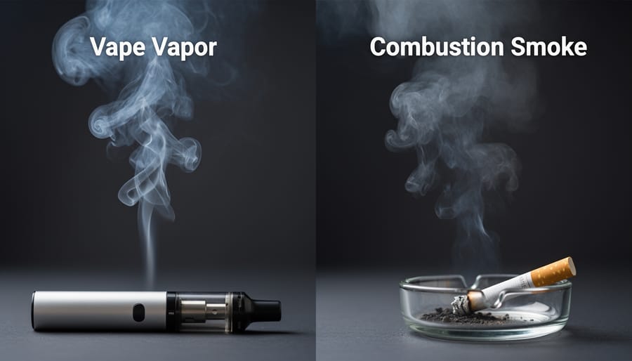 Visual comparison of vape vapor and cigarette smoke showing structural differences