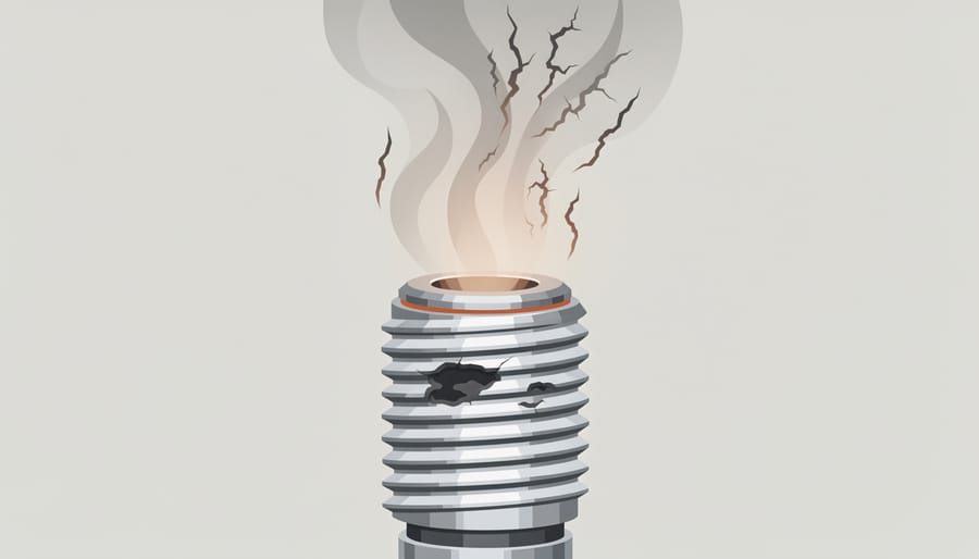 Close-up of a vape coil with tweezers and dissipating vapor in a dark studio setting
